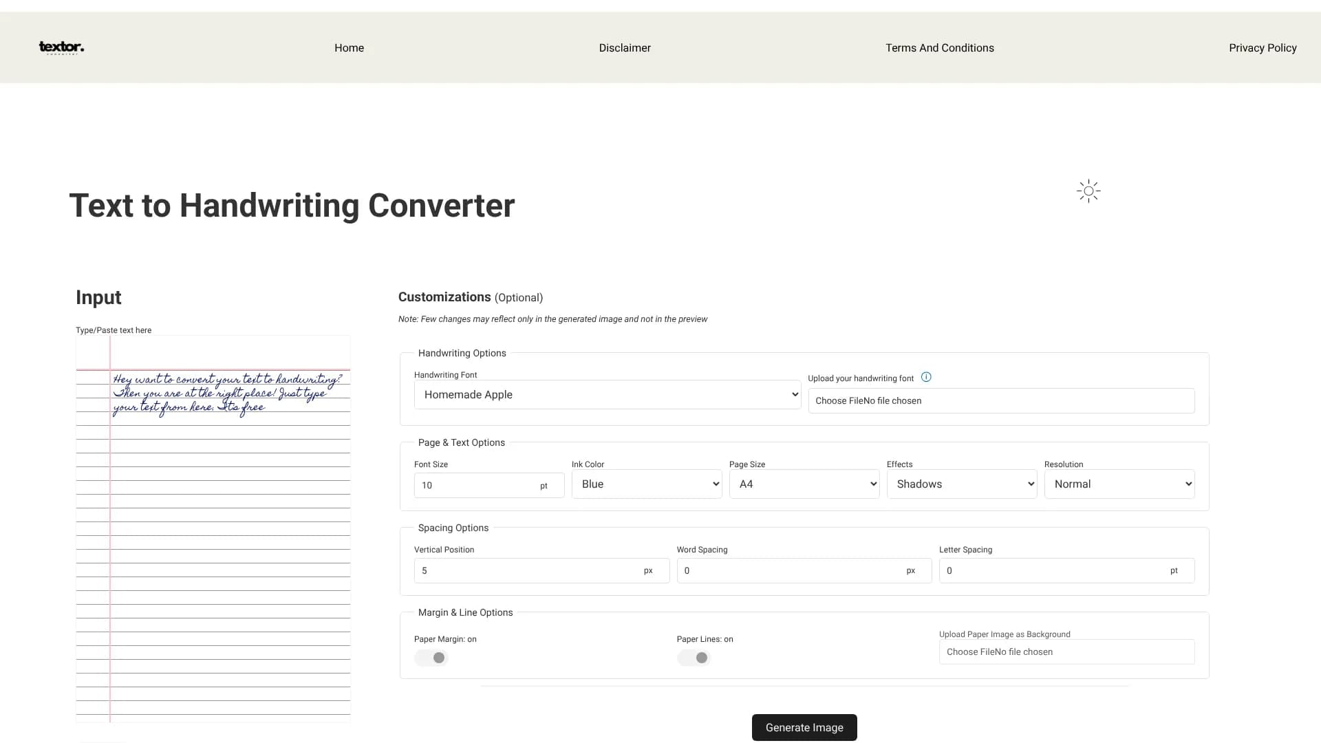 Textor (Text to Handwriting Converter)