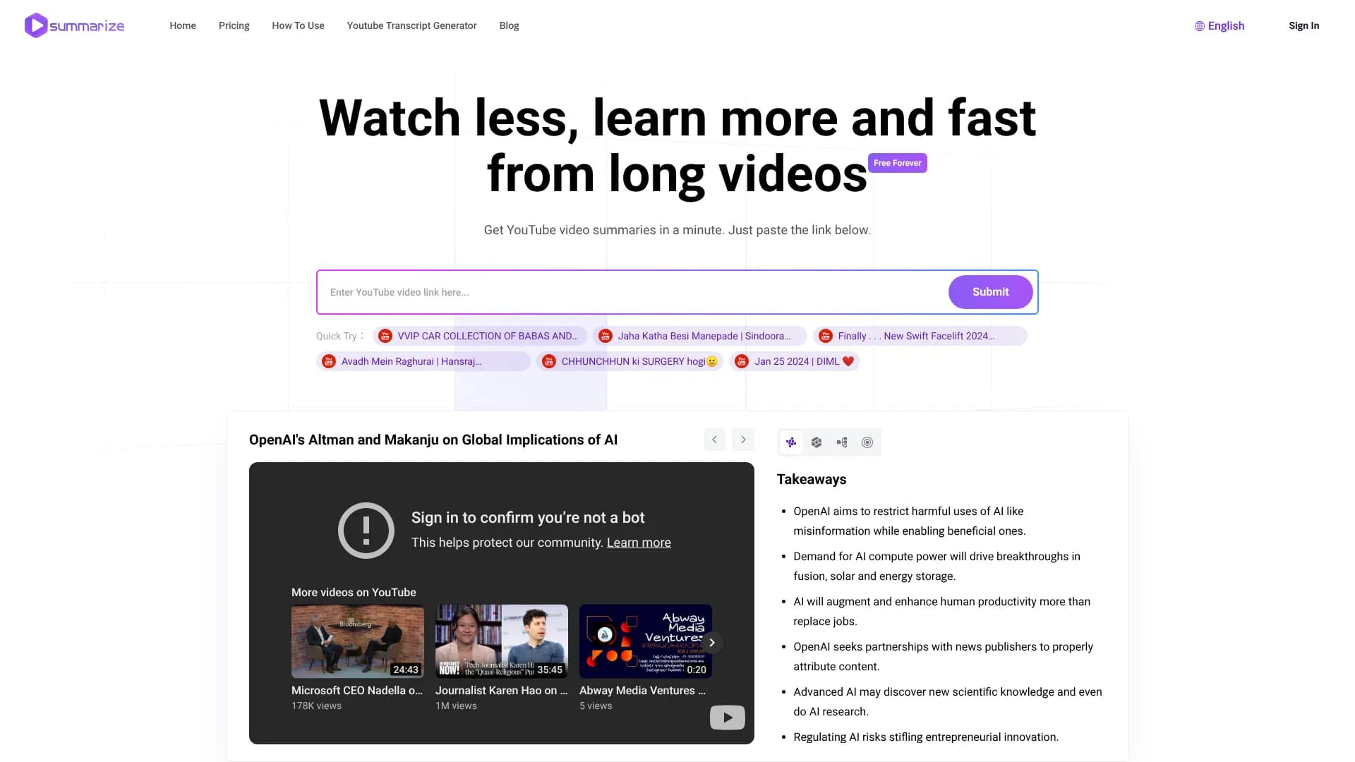 Free AI Video Summarizer