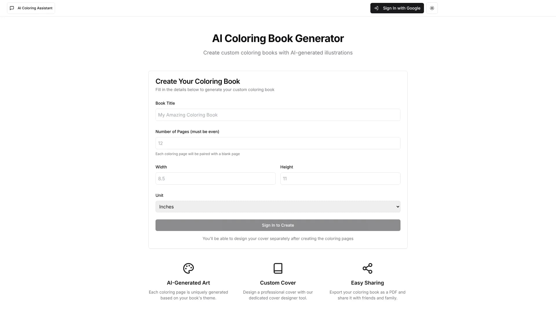 AI Coloring Book Generator