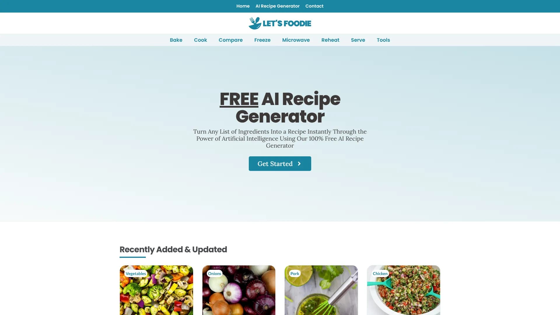 LetsFoodie AI Recipe Generator