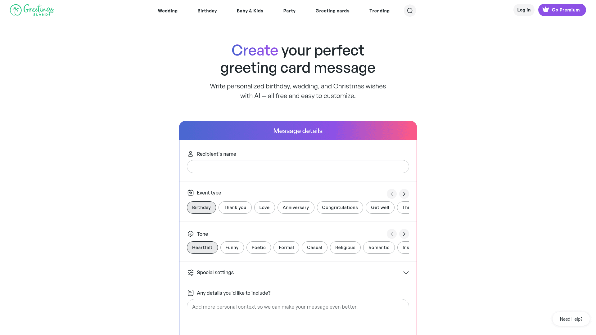 AI greeting card wishes generator