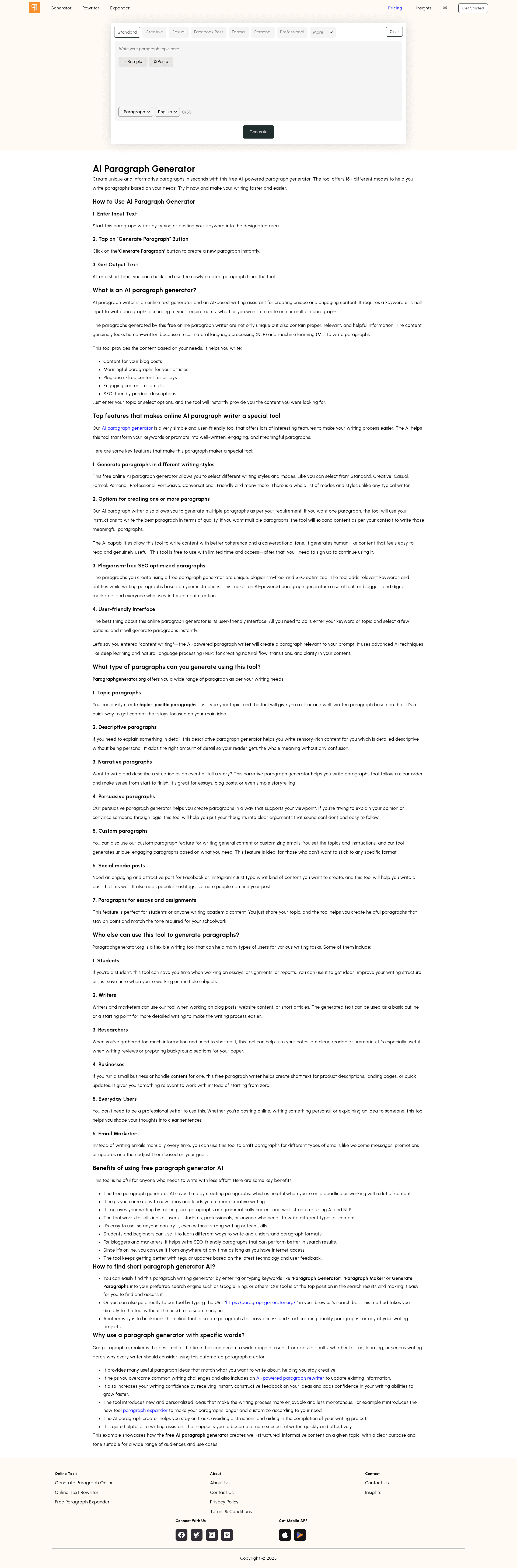 Qozex AI Paragraph Generator