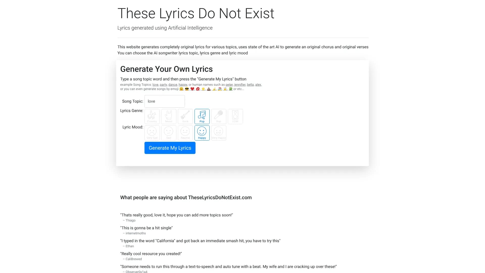 Generate Your Own Lyrics