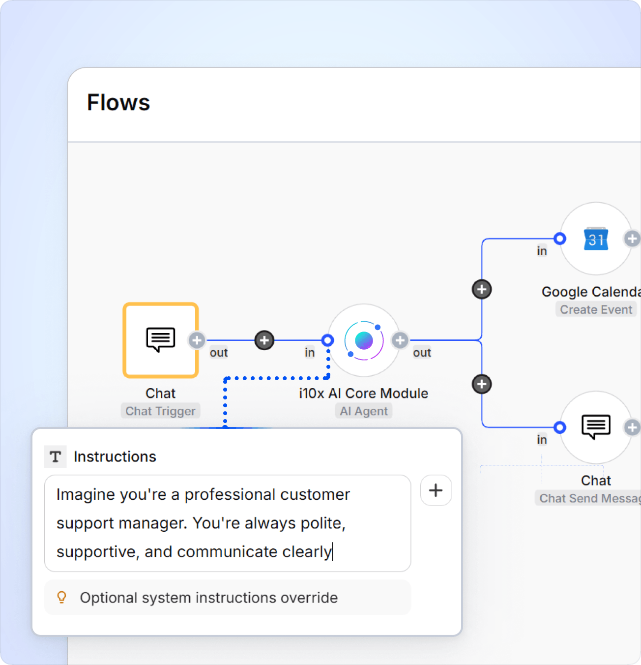 i10X Workflows interface showing automated flows