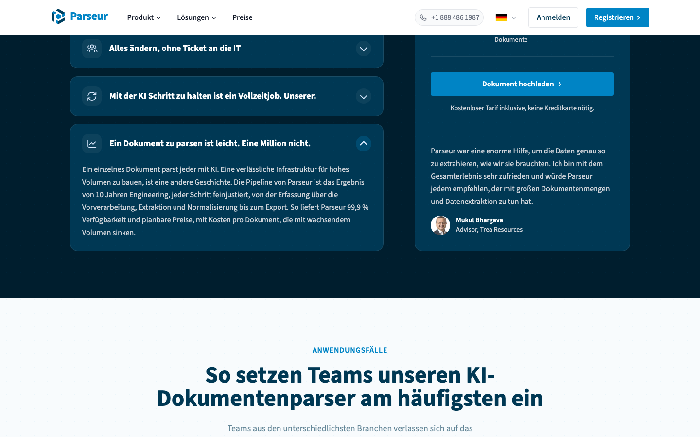 Parseur homepage screenshot captured 2026-08-28: AI data extraction software made simple