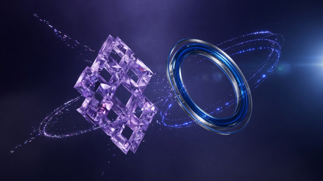 Abstract editorial illustration in violet and blue for grok 4 7 vs gpt 6 1 sol