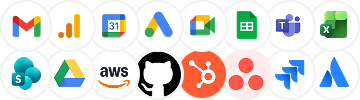 Gmail, Google Drive, Slack, Microsoft 365, AWS, GitHub, and more