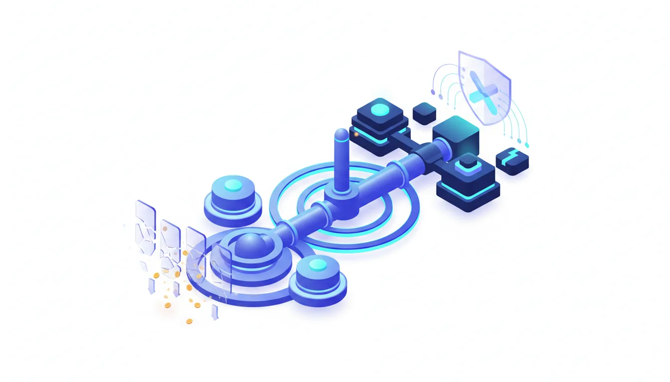Abstract illustration of AI infrastructure with interconnected nodes, data streams, and a security shield, representing durable value in AI startups.