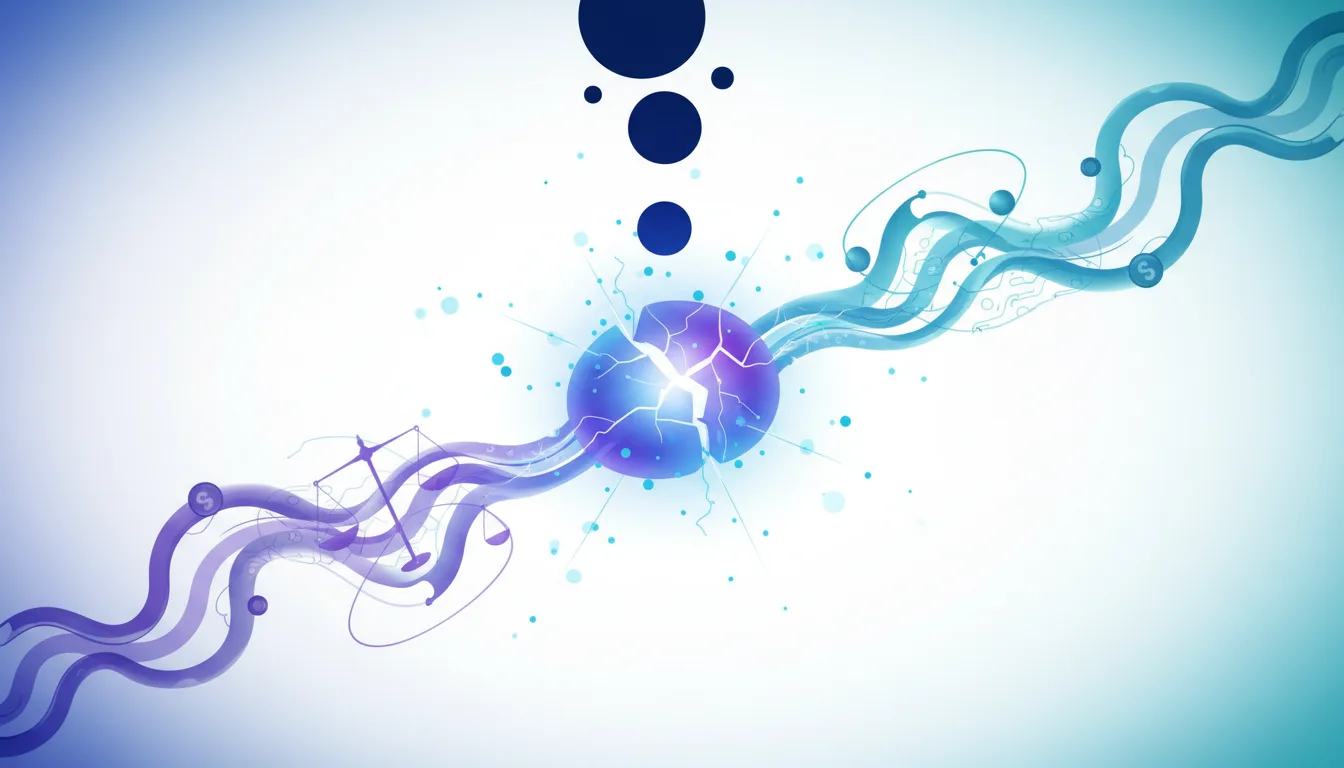 Abstract cracked sphere with glowing light, connected to flowing waves symbolizing money and justice, representing AI monetization debate.