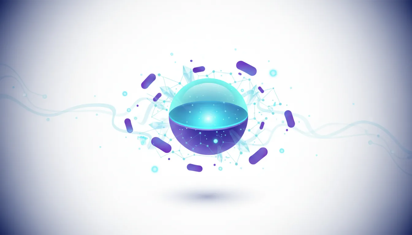 Abstract visualization of a glowing sphere with interconnected nodes and floating capsule shapes, representing AI long-term memory concepts.