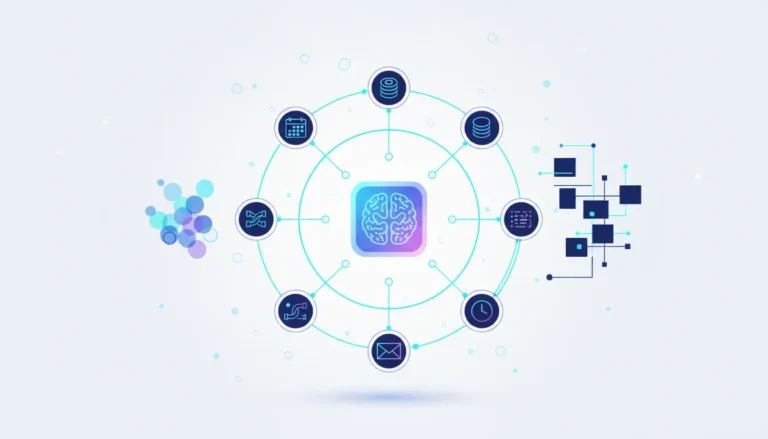Abstract illustration of autonomous AI agents orchestrating business workflows