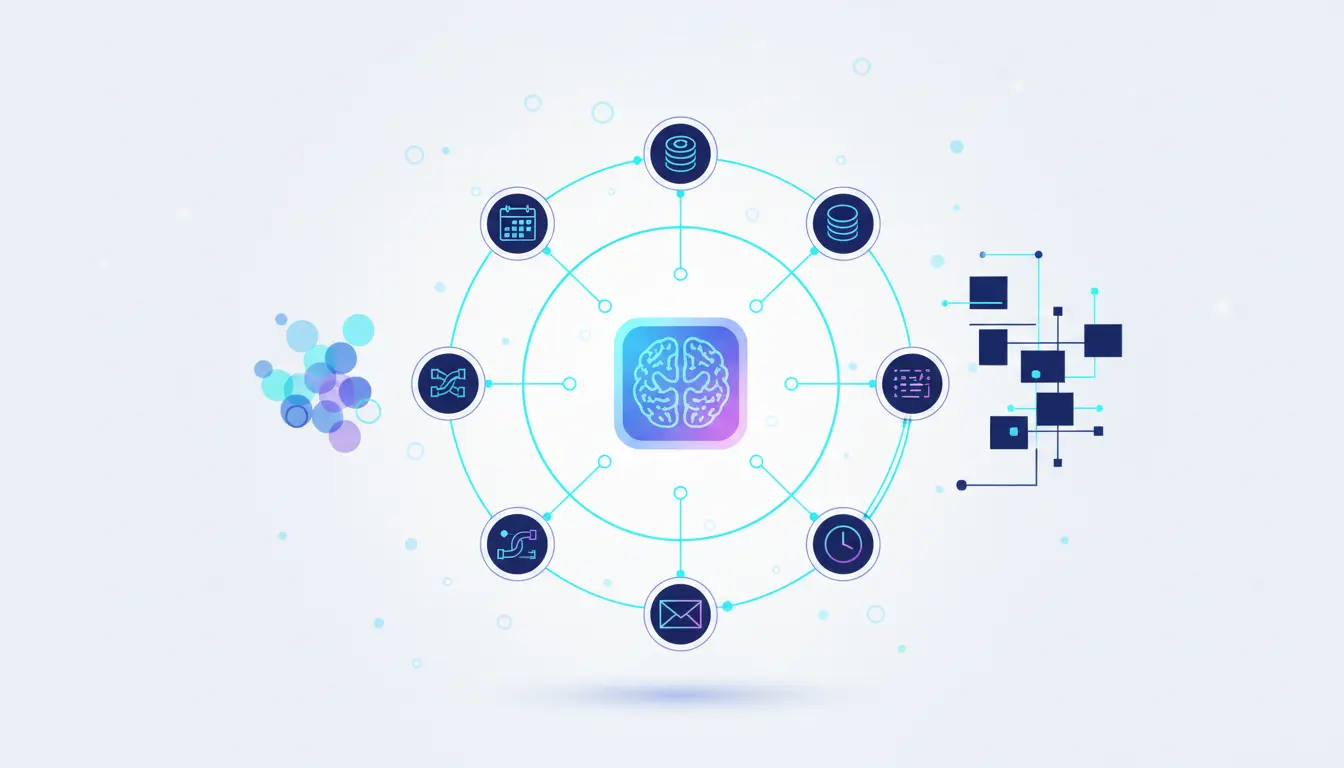 Abstract illustration of autonomous AI agents orchestrating business workflows
