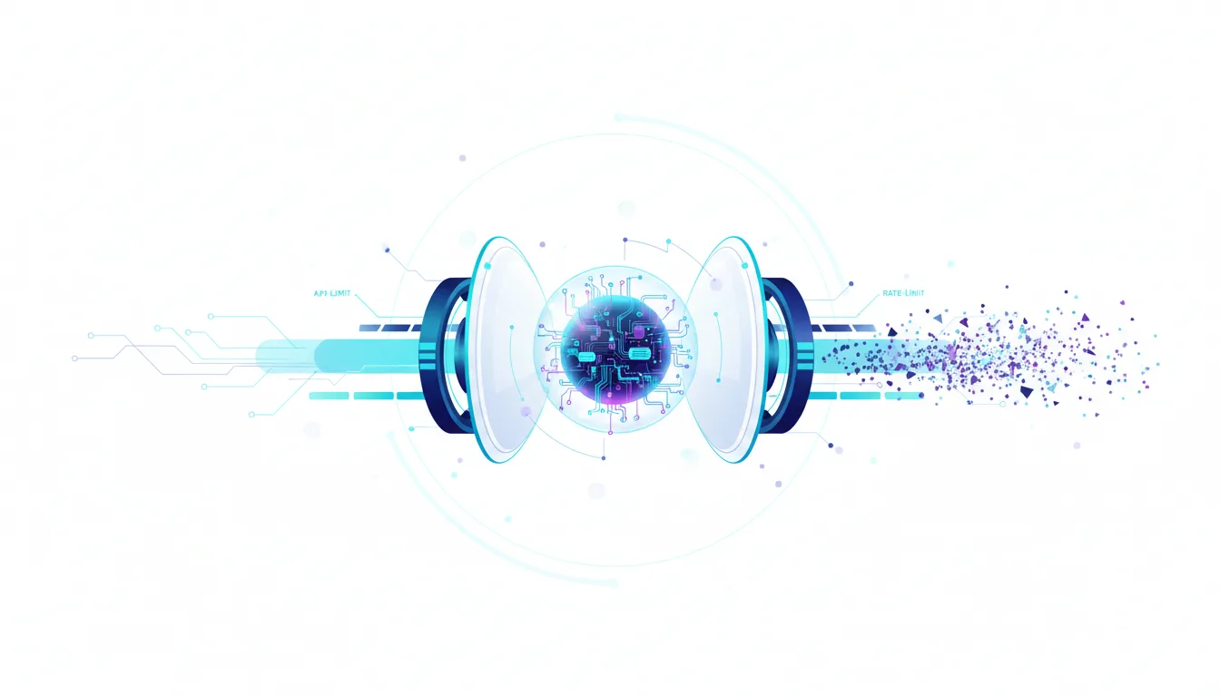 Abstract visualization of an AI agent passing through a digital barrier, representing navigating web access controls and rate limits.