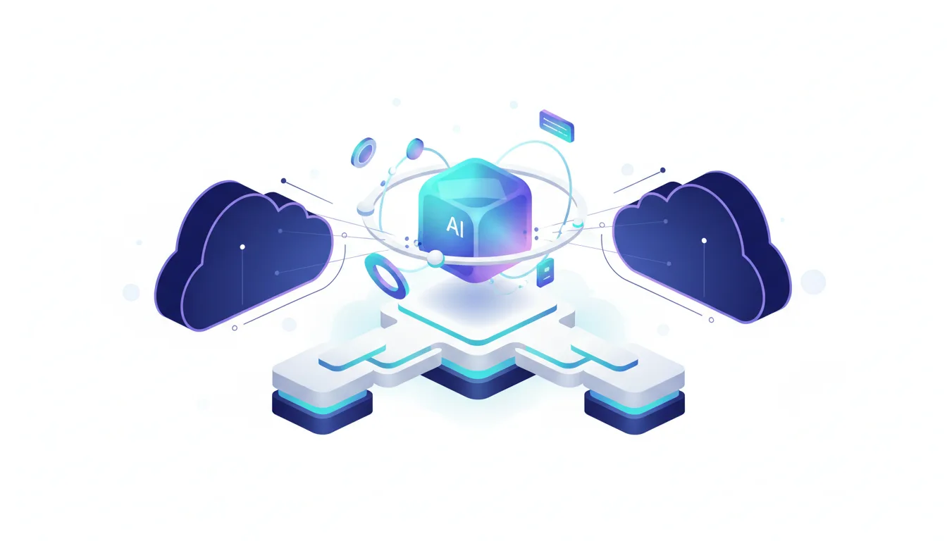 Abstract AI cube connected to cloud servers, representing AIaaS infrastructure and data flow.