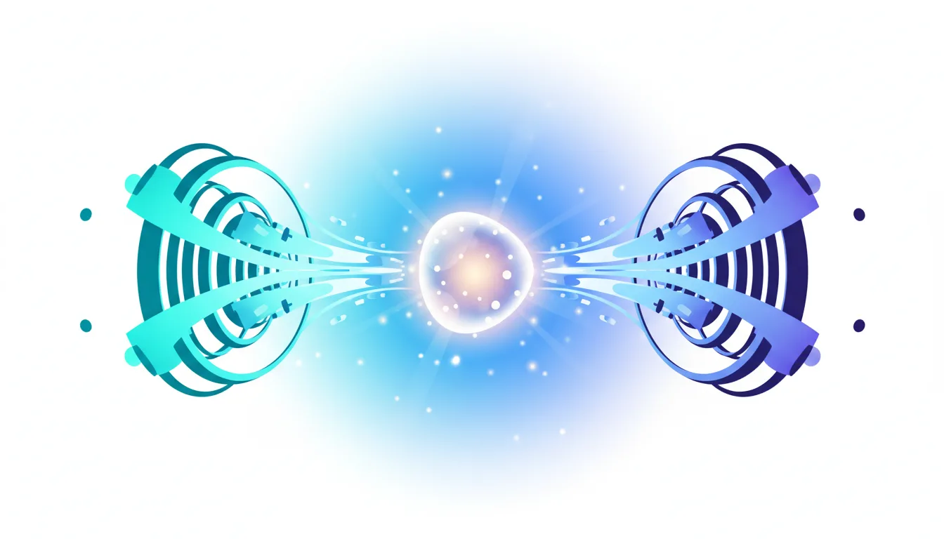Abstract representation of two opposing forces converging on a central glowing orb, symbolizing the clash of AI development ideologies.