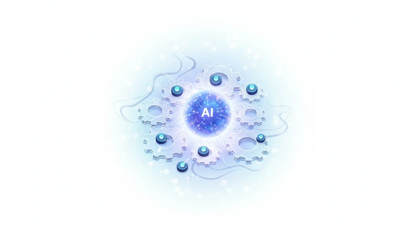 Abstract illustration of AI core with gears, symbolizing AI's influence on policy and regulation development.