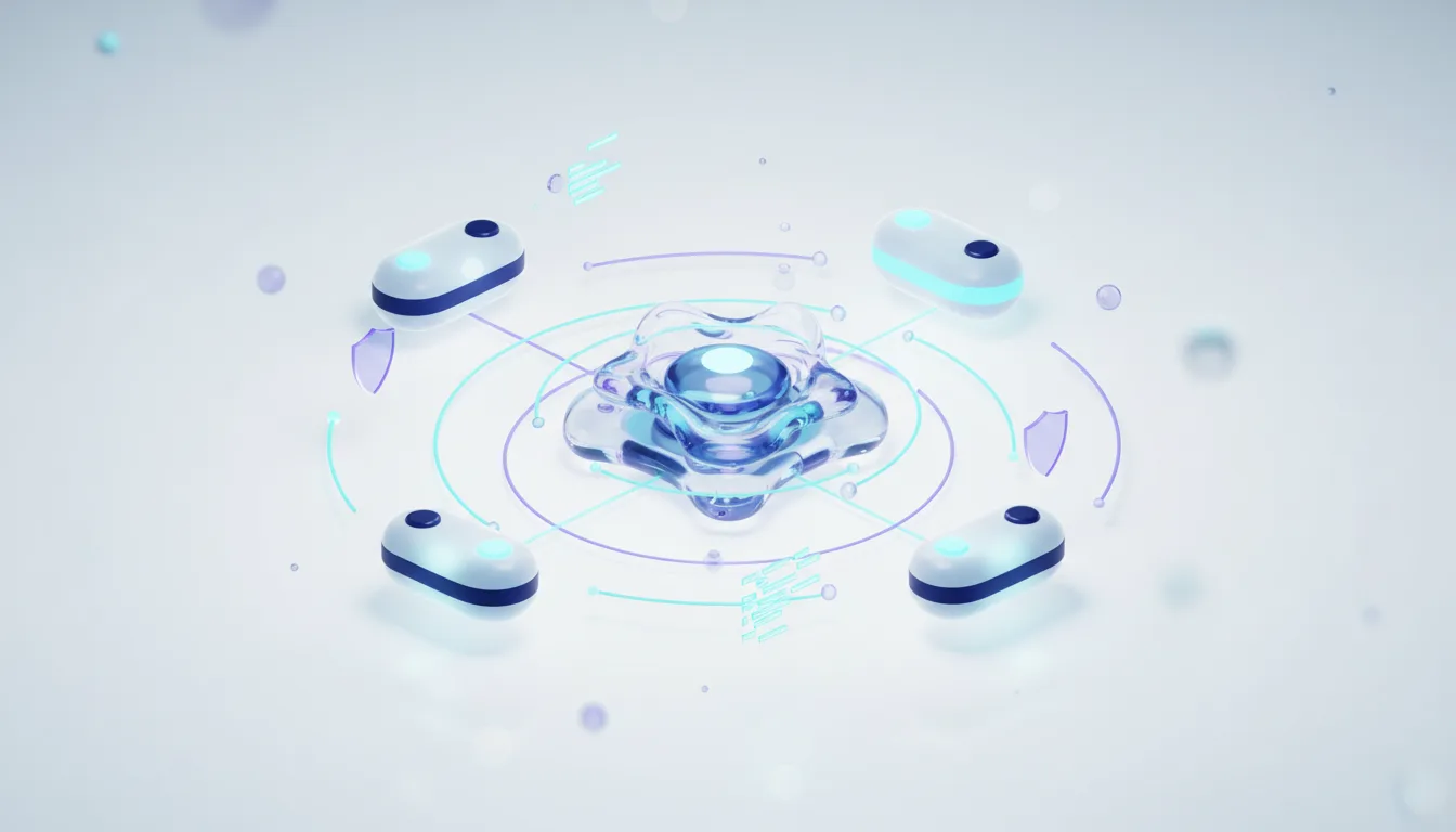 Abstract visualization of multiple AI models connecting to a central core, representing multi-model workflows and orchestration.