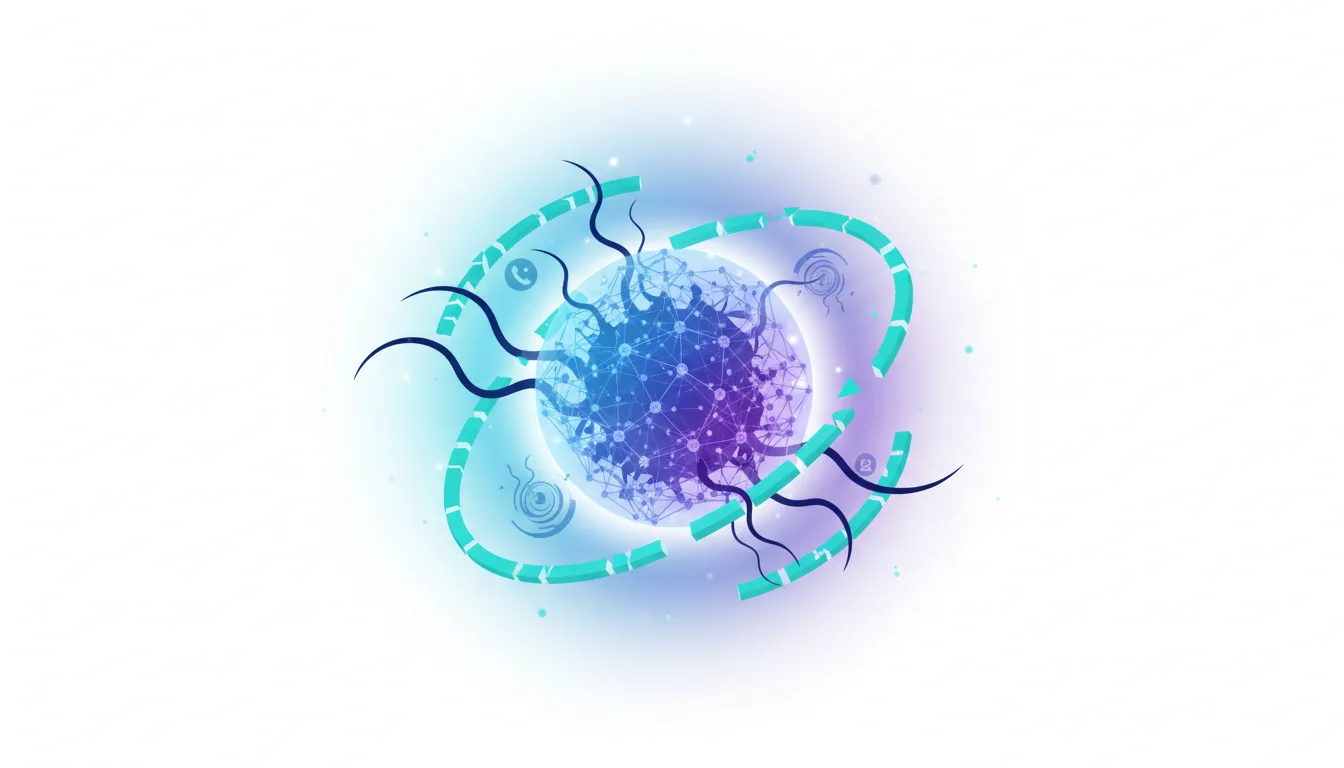 Abstract digital sphere with glowing connections and tendrils, representing AI search poisoning and data manipulation.