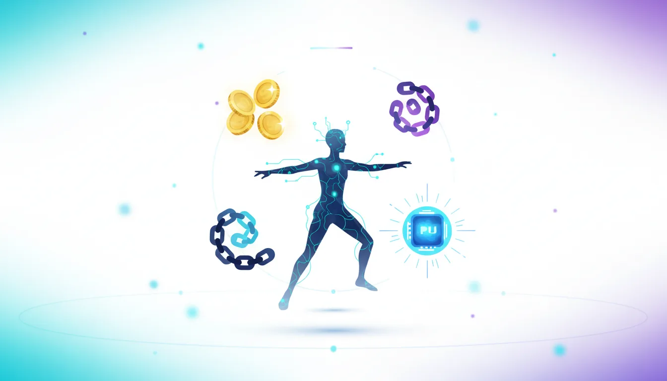 Abstract human silhouette with circuits, coins, chains, and a CPU chip symbolizing AI talent compensation and industry shifts.