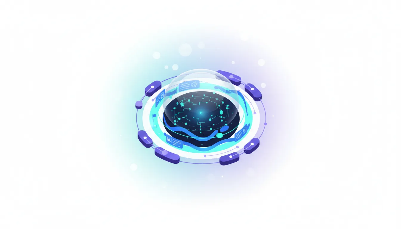 Abstract visualization of a futuristic AI core with glowing circuits and surrounding interface elements, representing Anthropic's integration framework.
