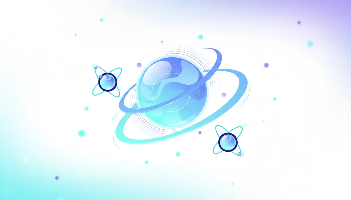 Abstract representation of a glowing planet with rings and orbiting atoms, symbolizing AI innovation and funding growth.
