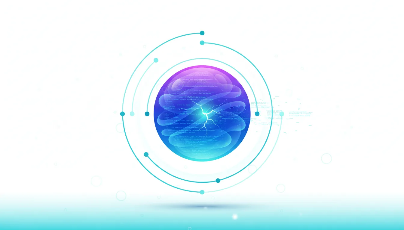 Abstract sphere with glowing lines and code fragments, representing AI and data security risks.