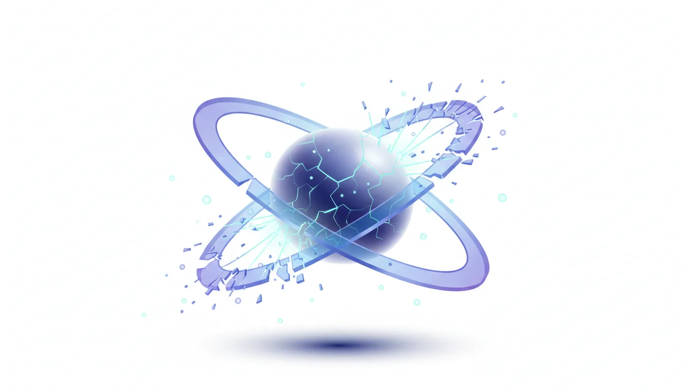 Abstract depiction of a cracked, glowing sphere surrounded by shattering rings, symbolizing a security breach in AI infrastructure.