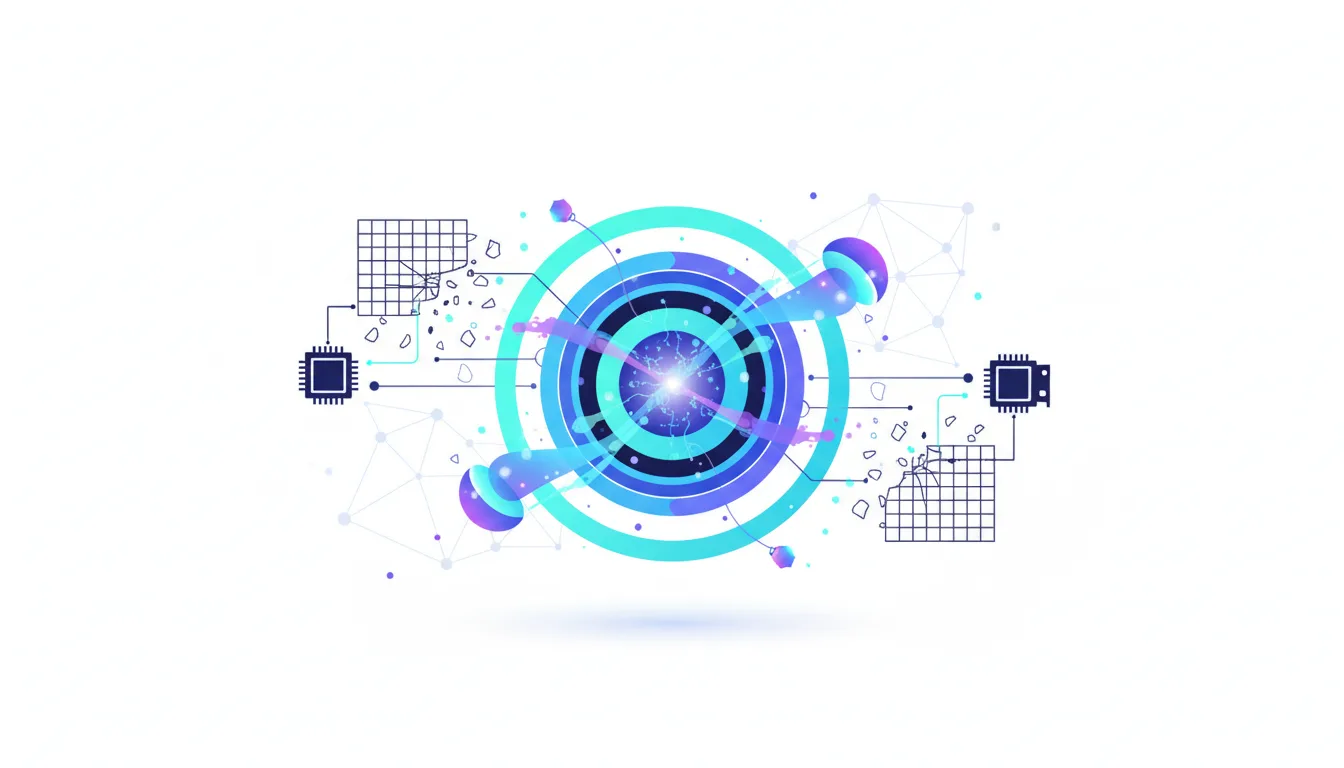 Abstract visualization of AI technology with concentric circles, microchips, and network connections, representing Perplexity's answer engine.