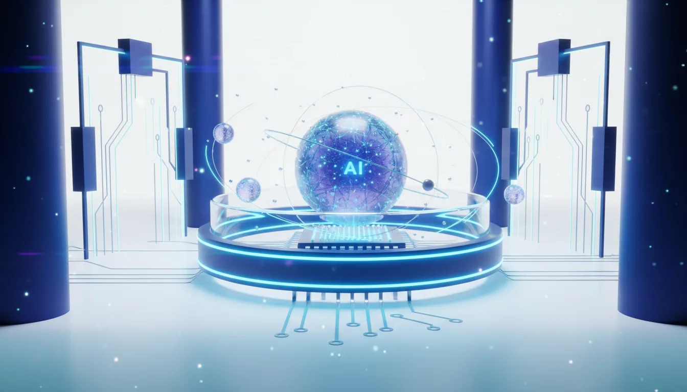Futuristic AI core with glowing blue circuits and the letters 'AI' at its center, representing advanced artificial intelligence.