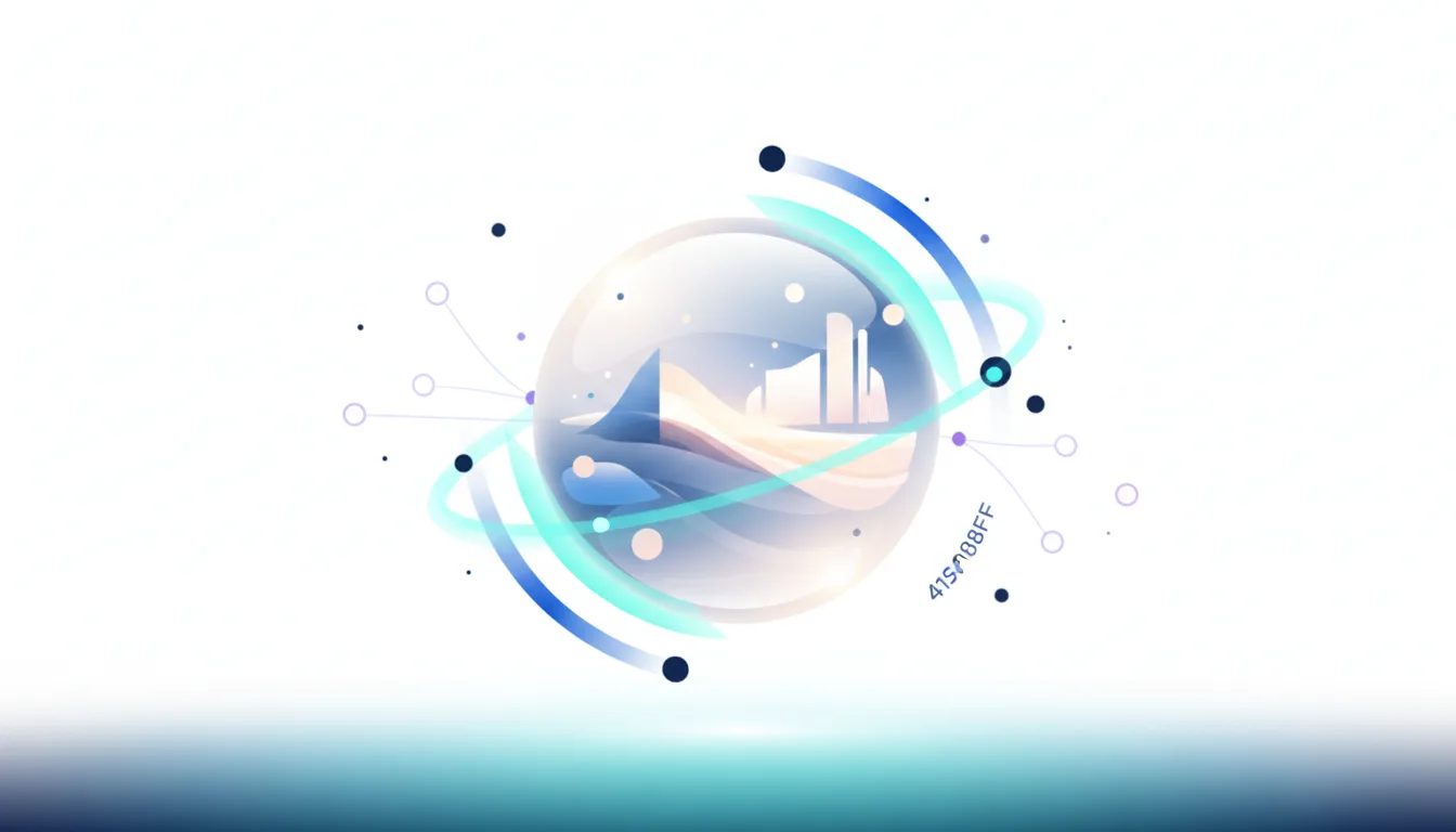 Abstract digital art depicting a futuristic cityscape within a glowing orb, surrounded by orbiting rings and connecting nodes, representing AI innovation.
