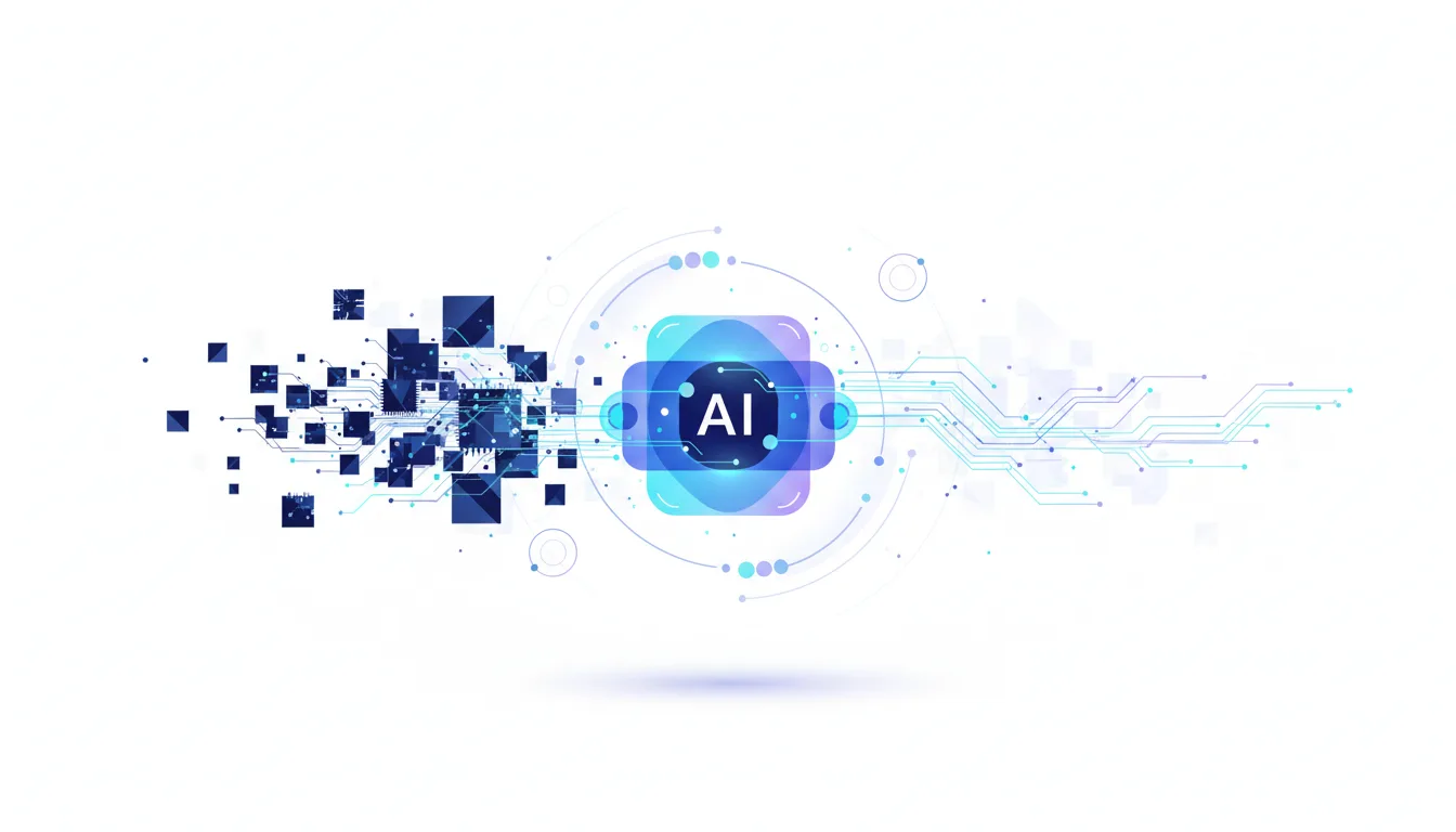 Abstract digital art depicting AI processing with interconnected nodes and circuits, symbolizing artificial intelligence advancements.