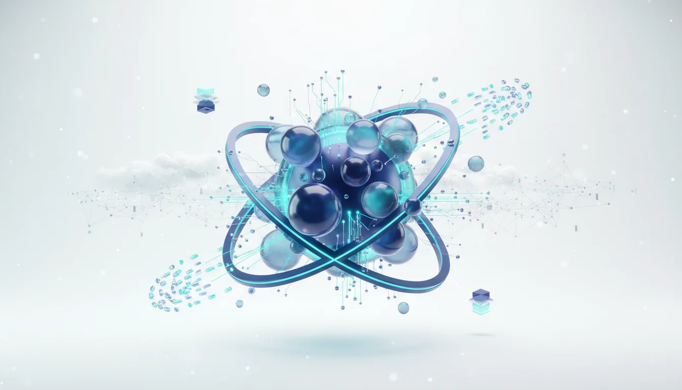Abstract representation of a complex AI model with interconnected spheres and glowing circuits, symbolizing advanced reasoning capabilities.