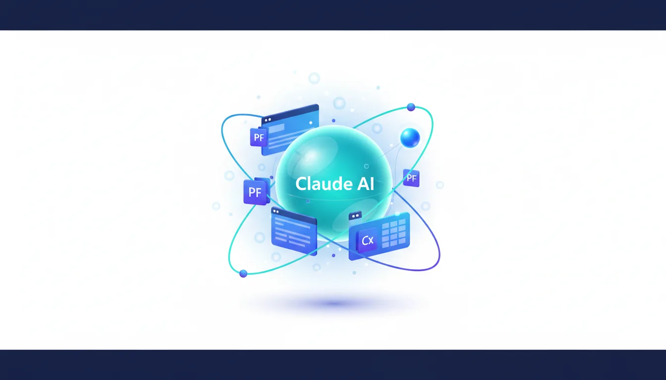 Claude AI sphere surrounded by abstract representations of applications and data, symbolizing integration into enterprise workflows.