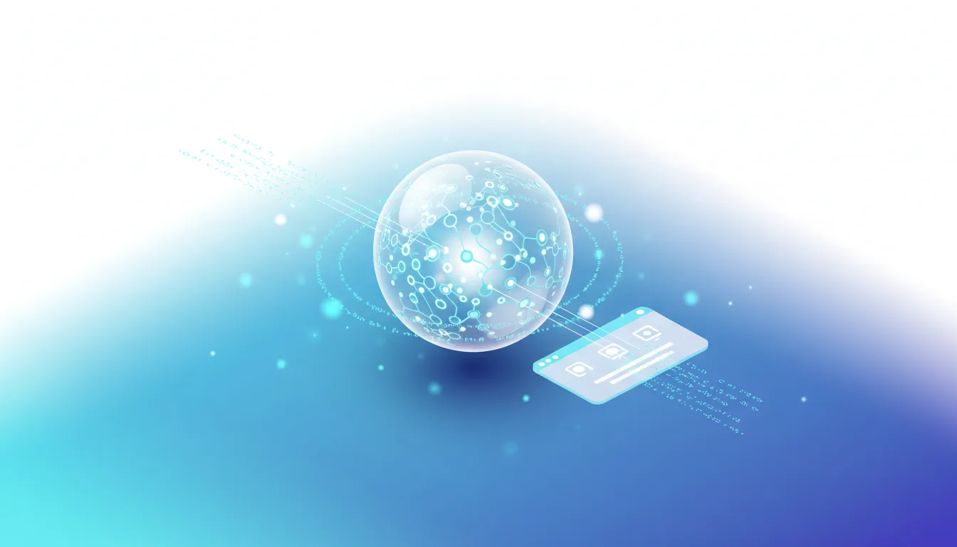 Abstract visualization of a glowing digital sphere connected to a sleek interface, representing AI integration in enterprise workflows.