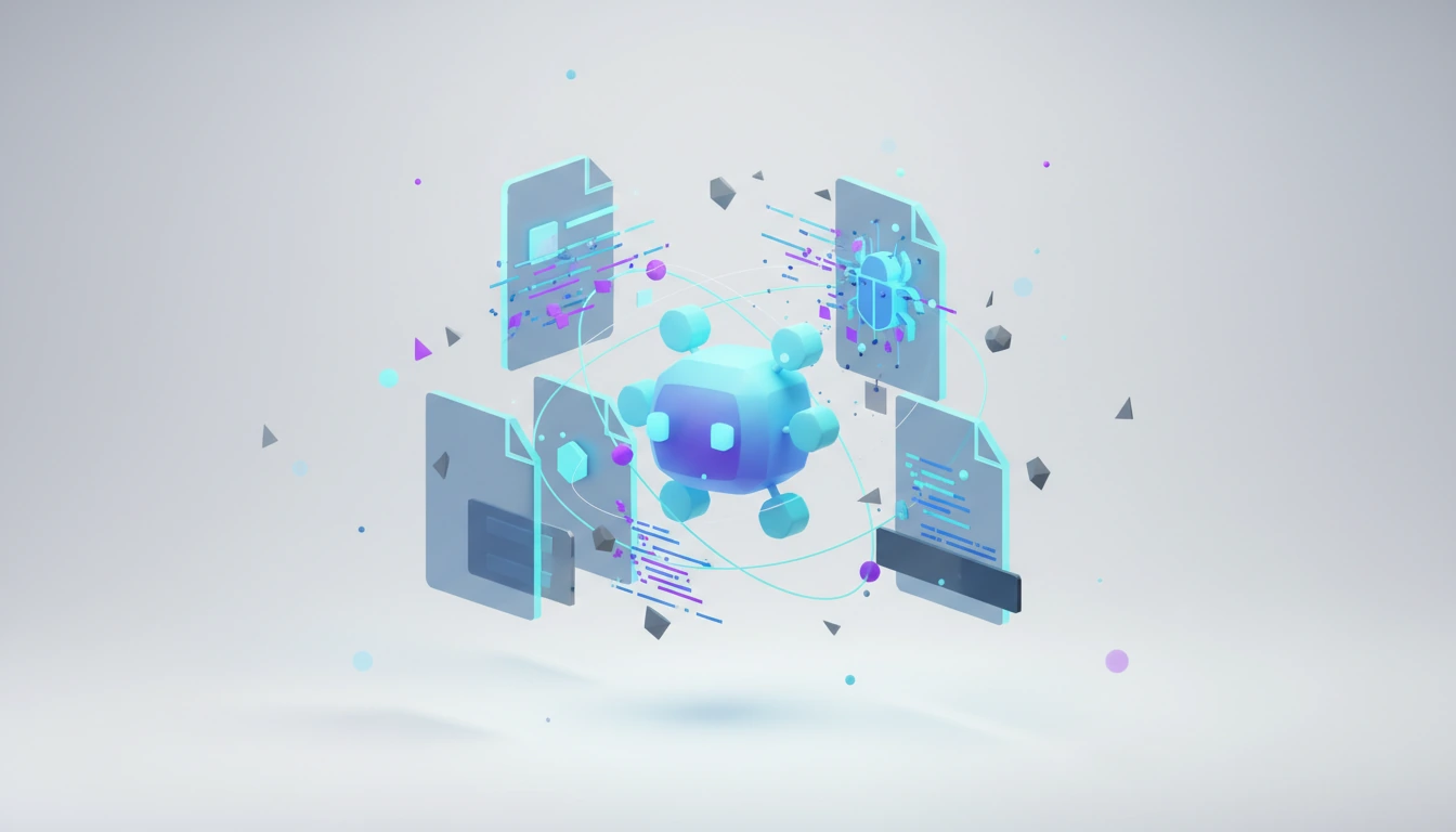Abstract 3D illustration with a glowing cyan core on a light studio background, representing Coding Agents Fix More Bugs When Shown Whole Files, Study Finds