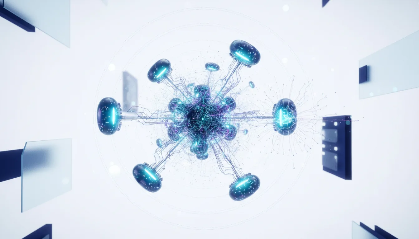 Abstract visualization of a central AI core with interconnected nodes, representing converged AI model reasoning.