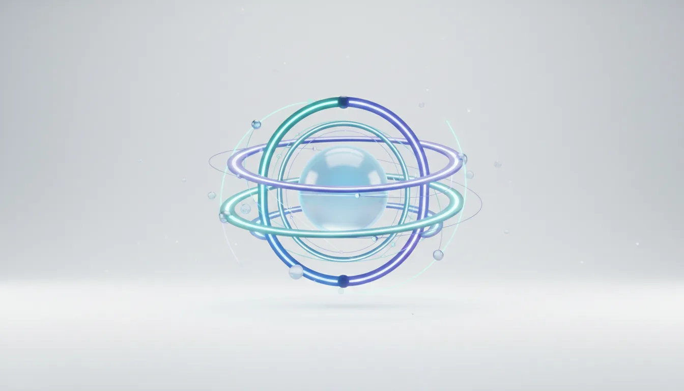 Abstract representation of an AI agent system with concentric glowing rings and a central sphere.