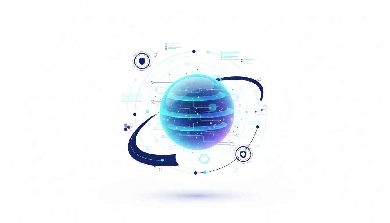 Abstract globe with digital circuits and security icons representing enterprise AI governance and compliance.