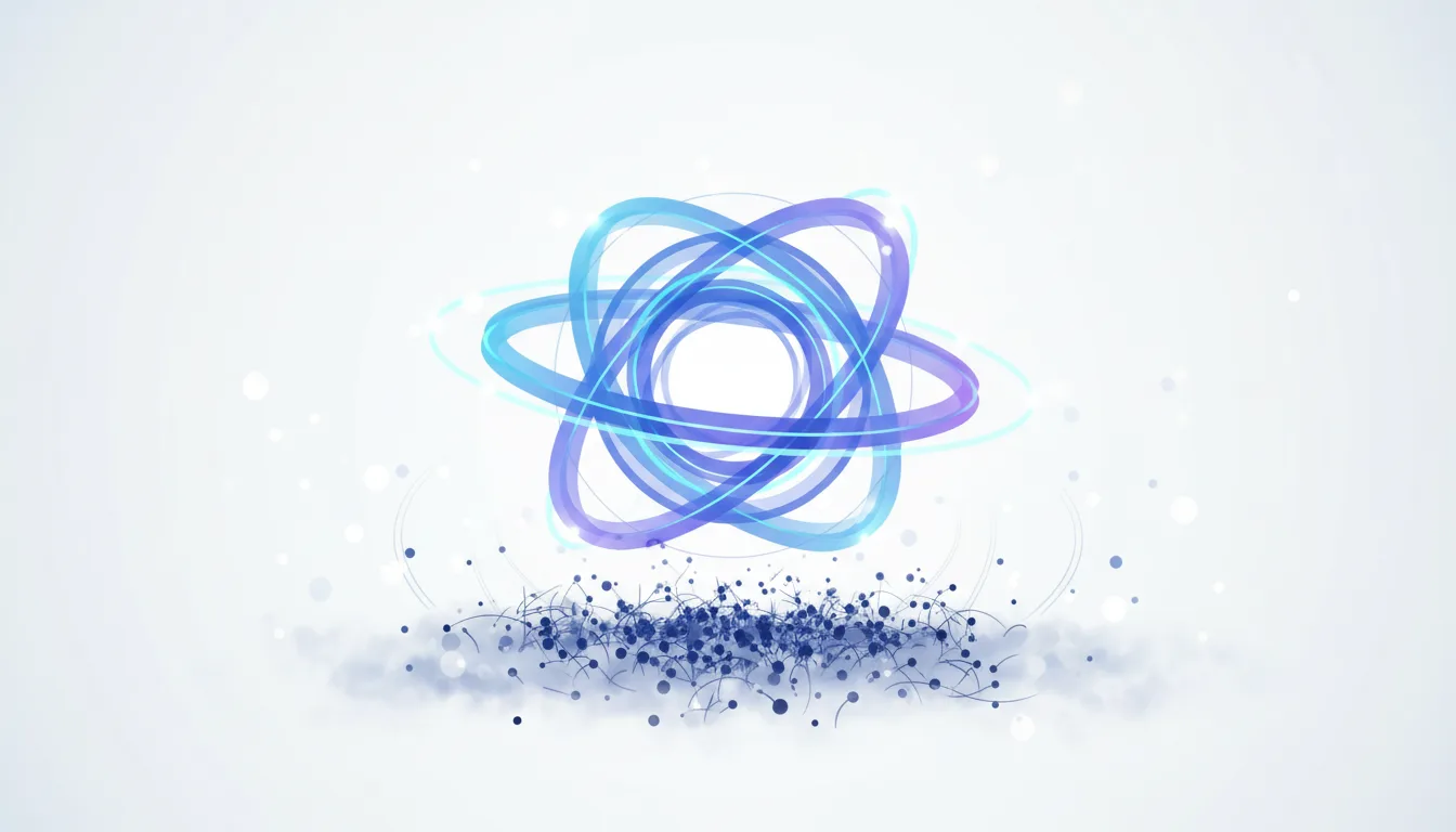 Abstract representation of atomic orbits and particles symbolizing the complex structure of enterprise AI scaling and LLMOps.