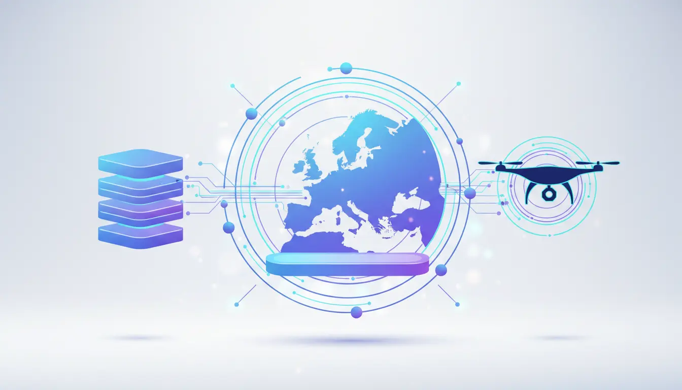 Abstract illustration of Europe building sovereign AI data centers and industrial systems