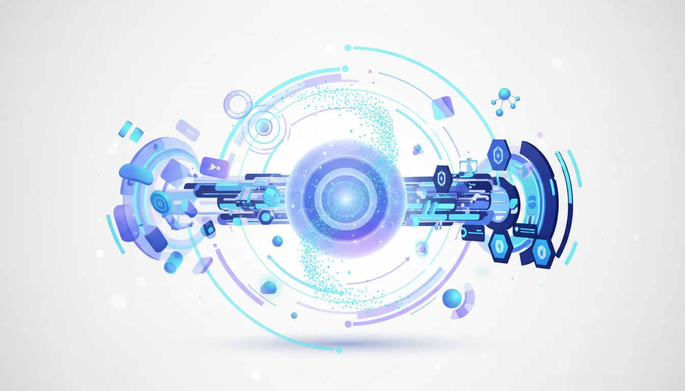 Abstract digital art depicting a futuristic AI core with interconnected data streams and geometric shapes, symbolizing advanced technology.