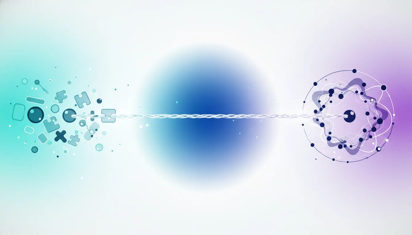 Abstract representation of two AI models, Gemini and DeepSeek, connected by a digital thread, symbolizing data flow and integration.