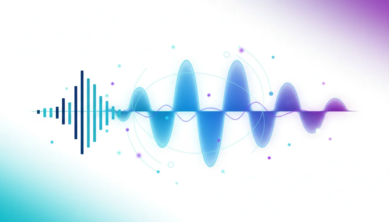 Abstract visualization of sound waves and audio spectrum analysis, representing AI speech technology.