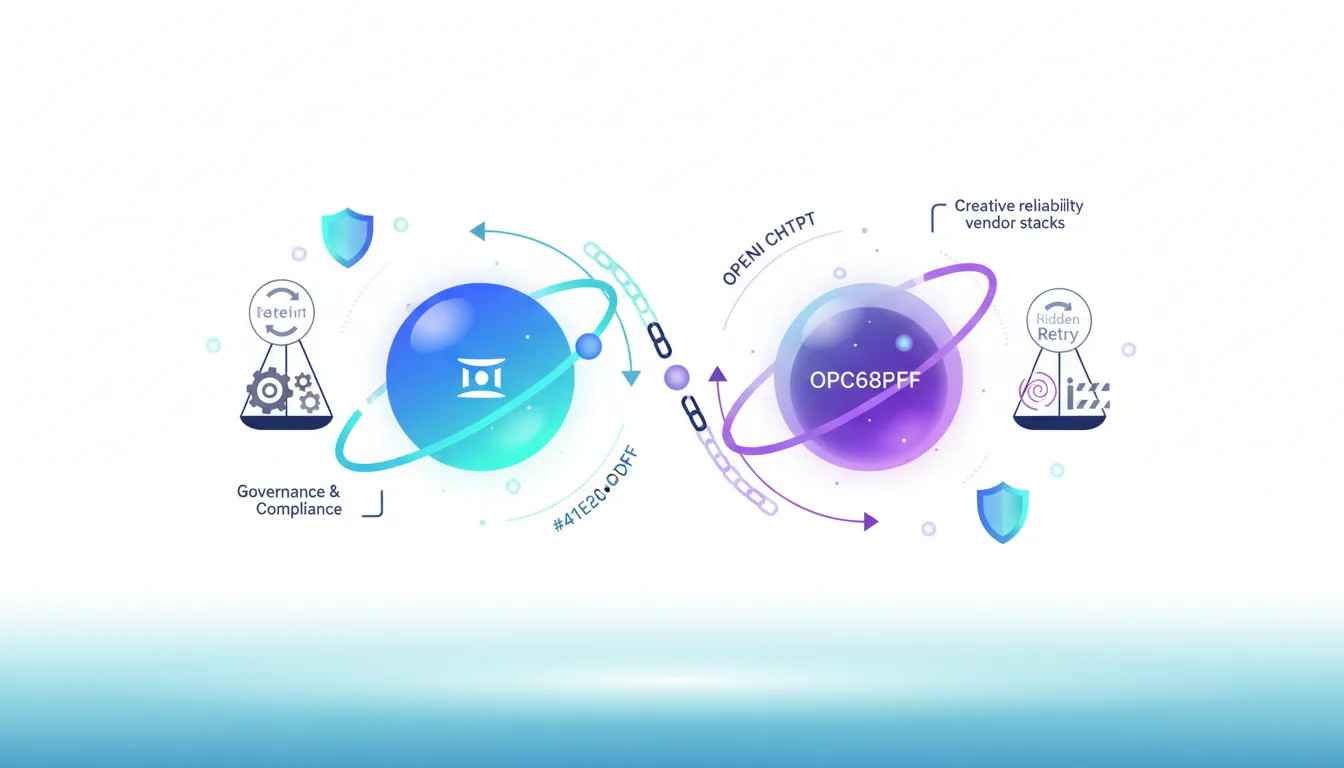 Abstract representation of Gemini and ChatGPT AI models, illustrating governance, compliance, and creative reliability for enterprise readiness in 2025.