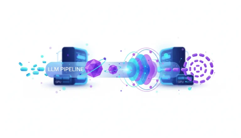 Abstract illustration of the LLM inference pipeline from tokenization to autoregressive generation