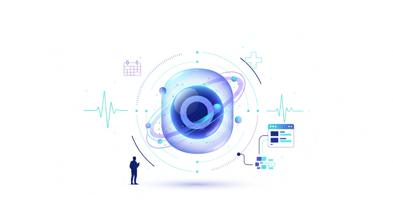 Abstract visualization of Google's Health Agents framework with medical and data elements.