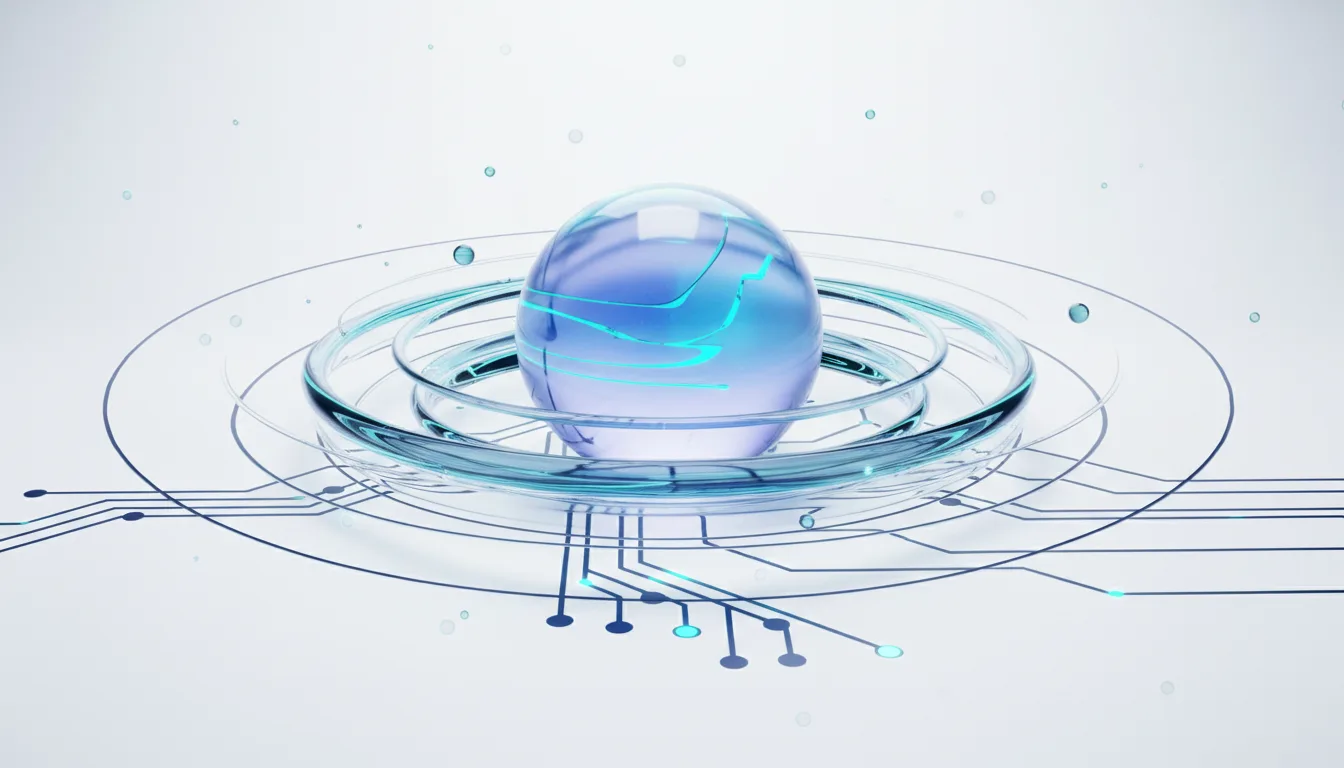 Abstract digital sphere with glowing blue circuits and concentric rings, representing AI technology and its vulnerabilities.