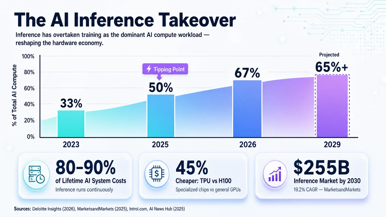 Chart showing AI inference takeover, with inference workloads projected to dominate training by 2025 and beyond.