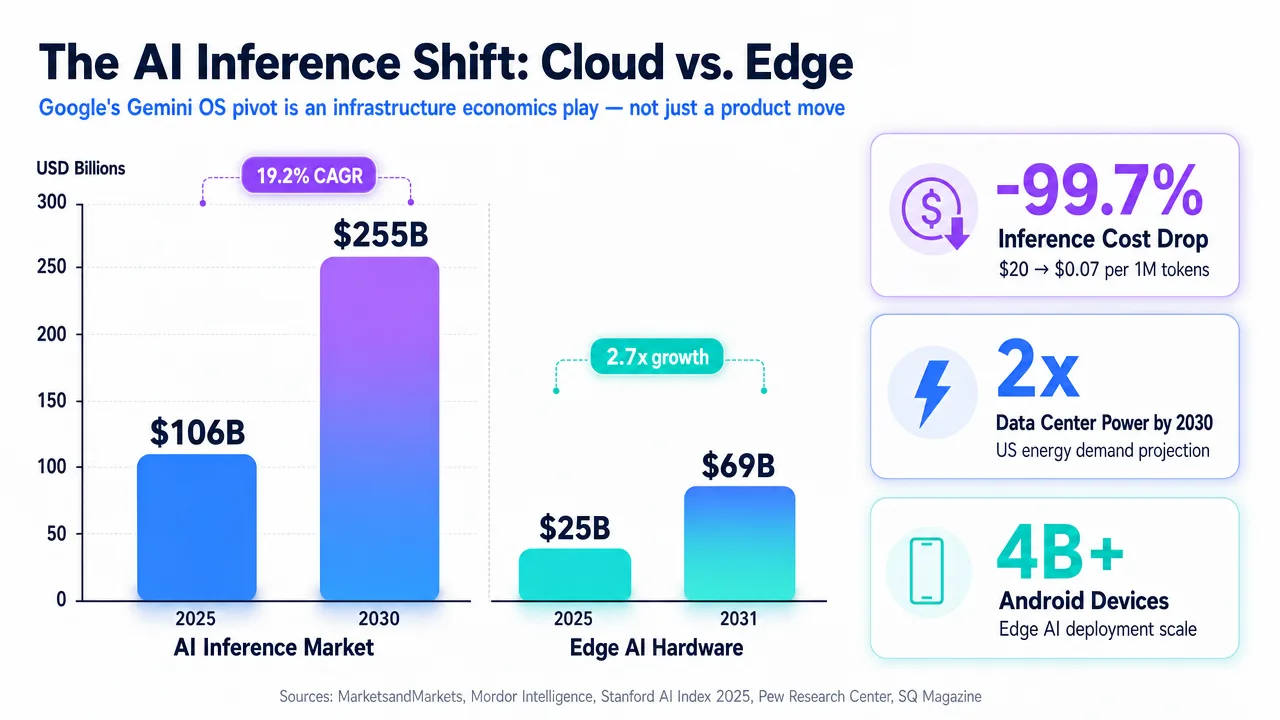 Infographic comparing AI inference market growth and edge AI hardware expansion, illustrating the shift from cloud to edge computing.