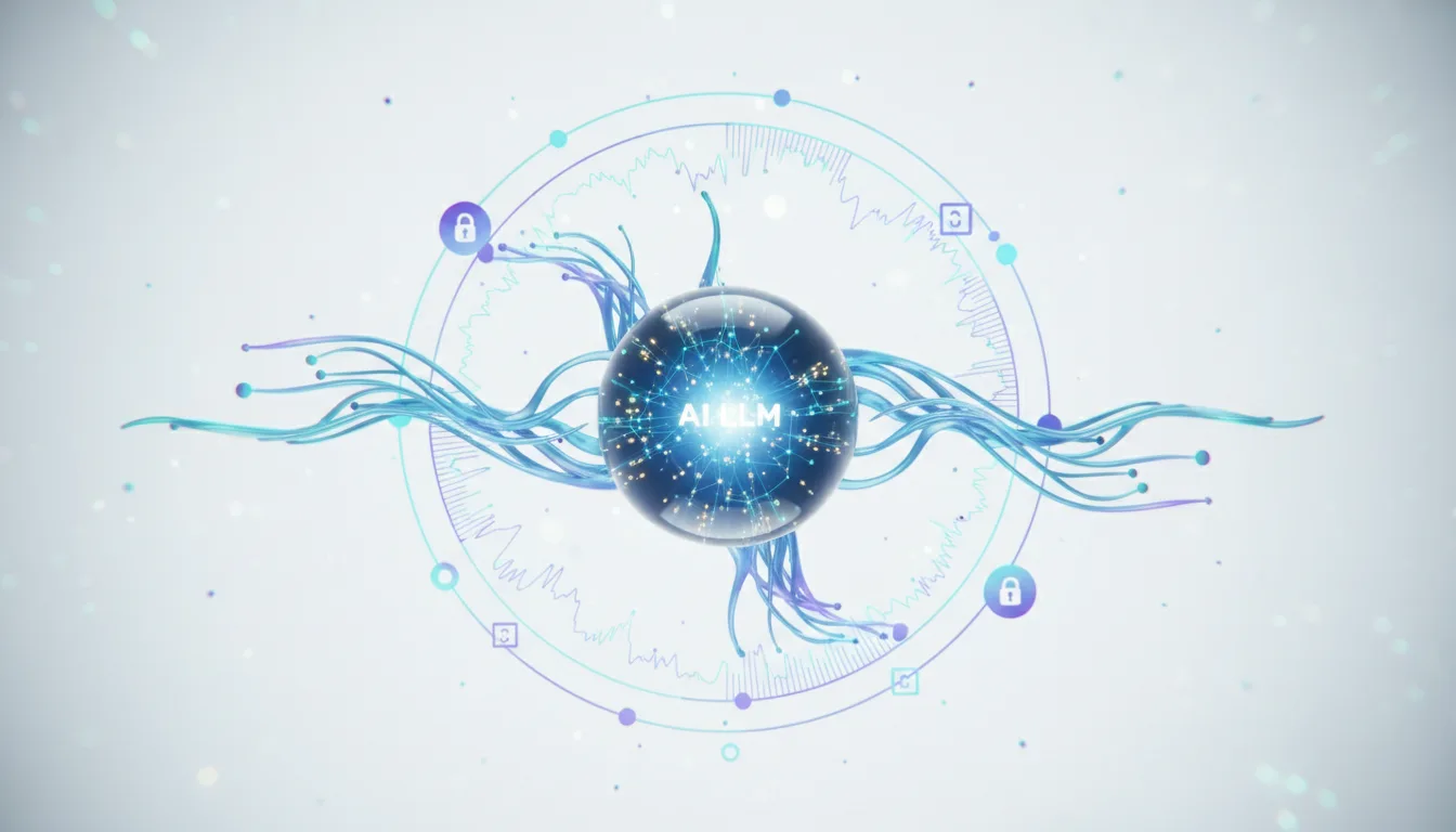 Abstract visualization of AI ELM with glowing neural network connections and financial data graphs, representing AI in finance.